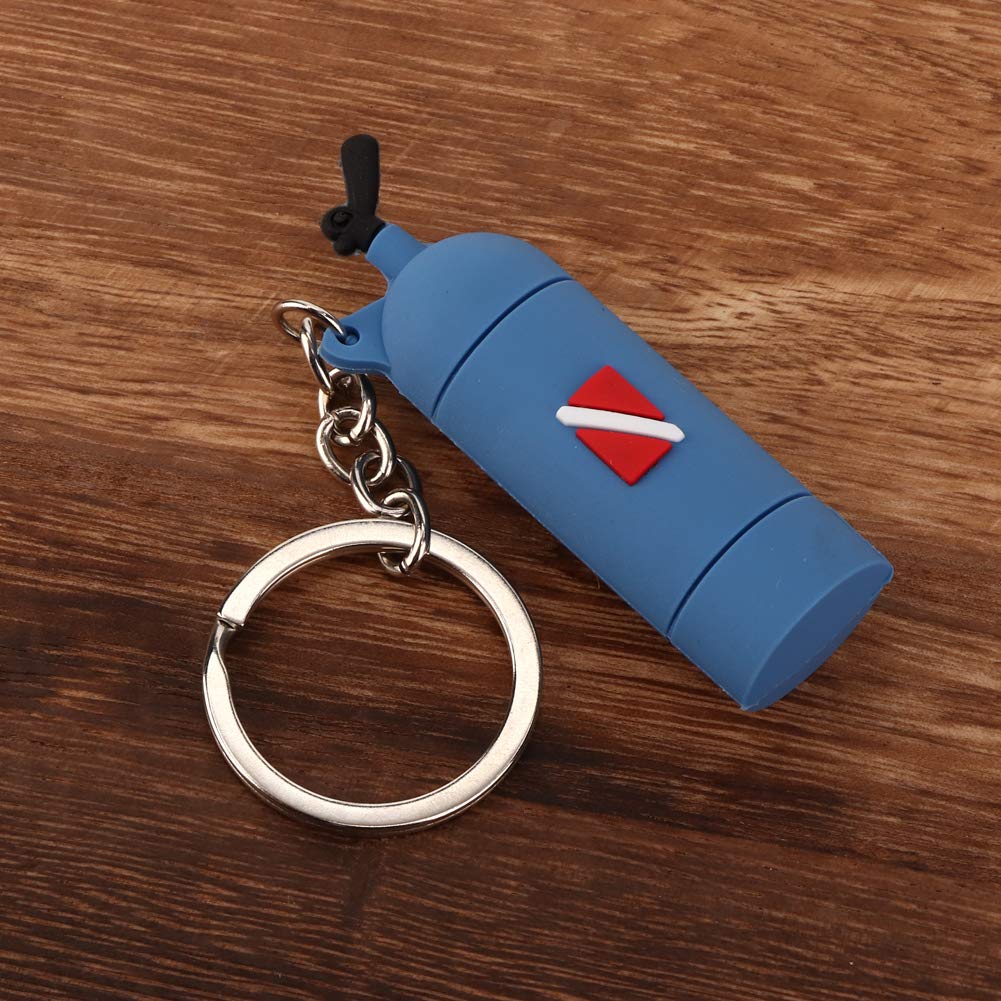 Keenso Portachiavi a Tema per Immersioni, 1Pcs Mini PVC Scuba Diving Tank Portachiavi Cilindro Portachiavi per Donne e Uomini(10 * 5 * 3cm-Blue)