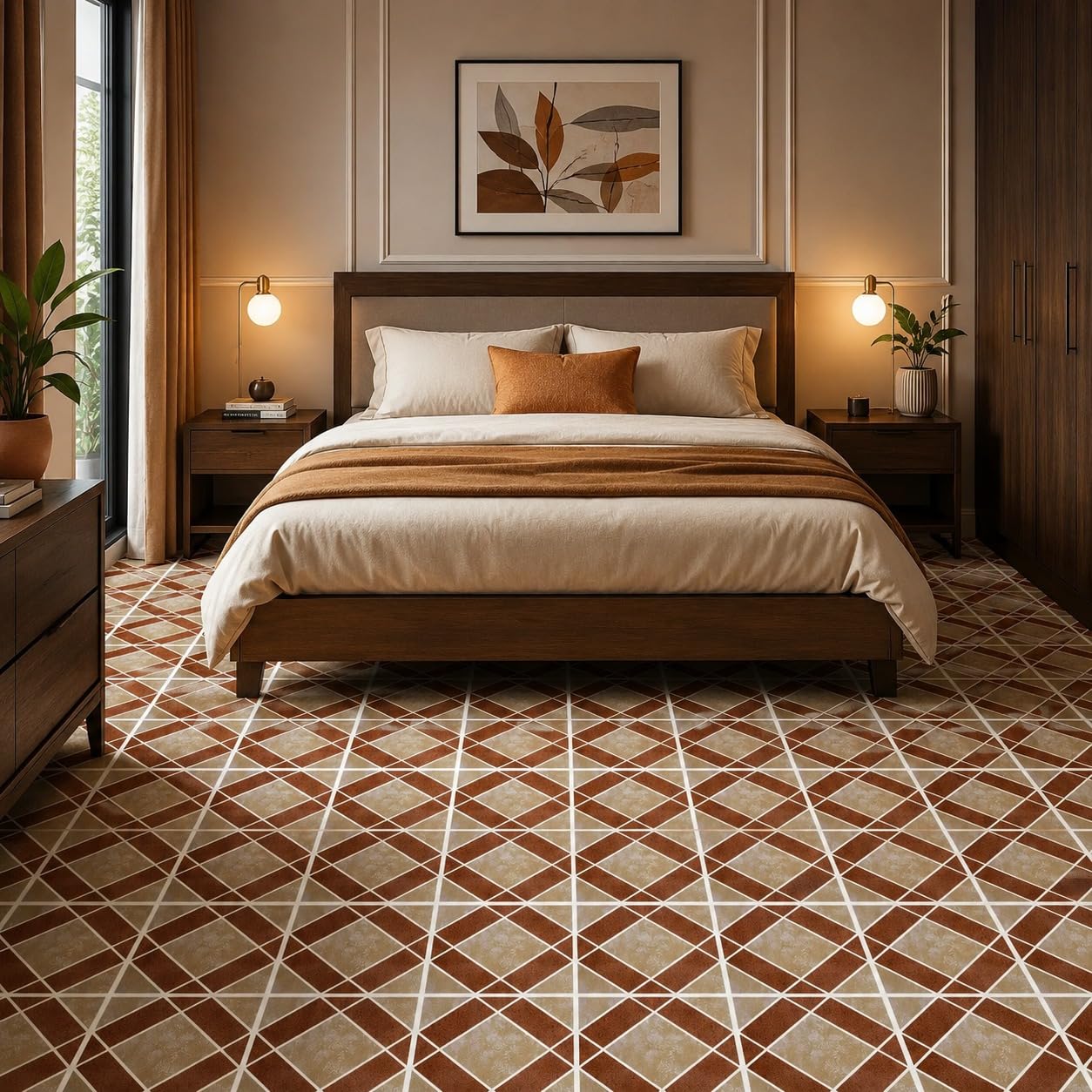 Kayra Decor DIY Peel and Stick Floor Tiles for Kitchen & Living Room | Self Adhesive Waterproof Flooring Sheets | Orange Vinyl Tiles 12" x 12" Pack of 11-image-14