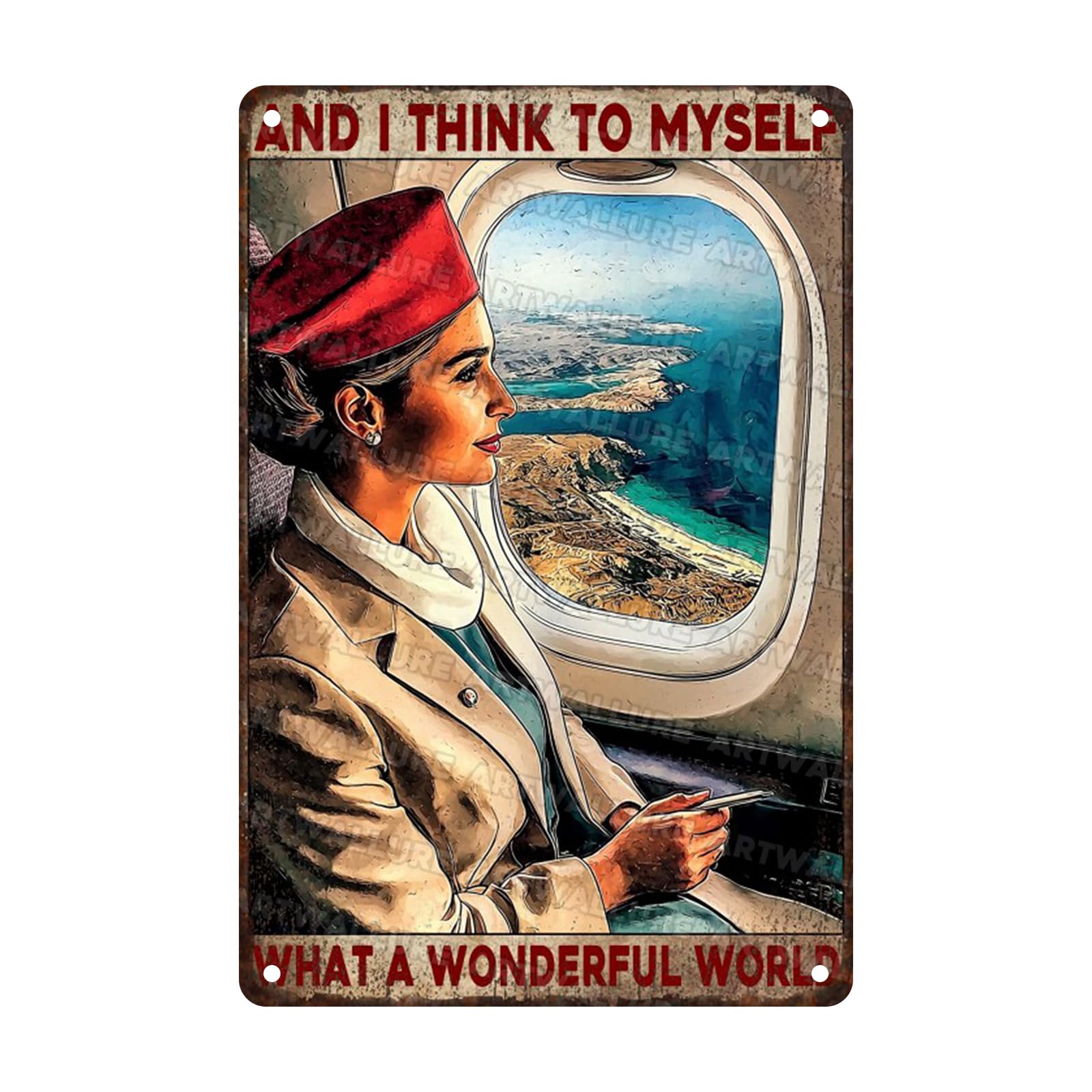 Anceky Metal Sign Vintage And I Think To Myself What A Wonderful World Tin Sign Wall Decor for Home Kitchen Entryway Backyard Outdoor 12×16 Inch