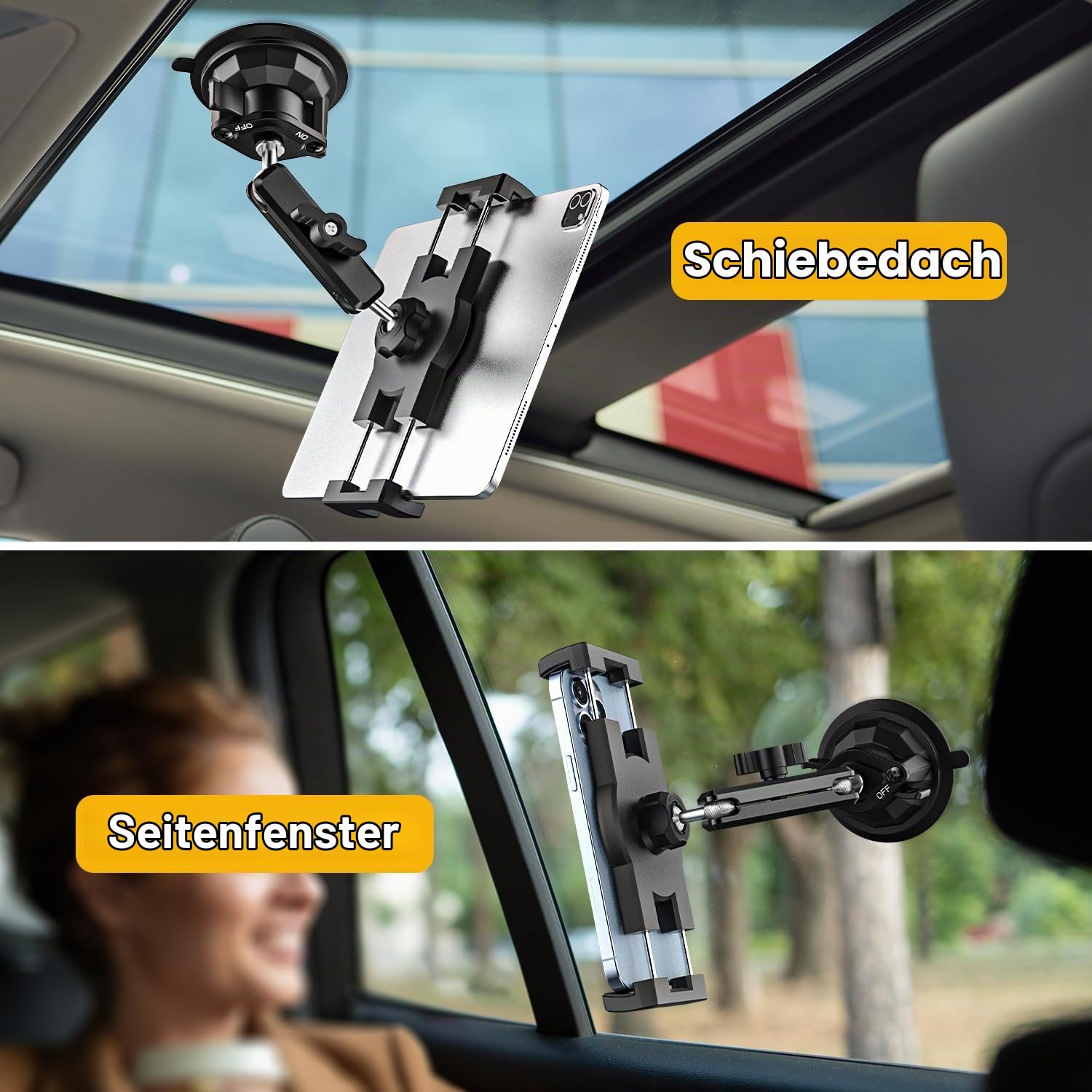 Robust Auto Tablet Halterung Starkem Saugnapf - Tablet Autohalterung Vorne | Armaturenbrett Windschutzscheibe Fenster Halter Cockpit für iPad Pro/ Air/ Mini, Galaxy Tab/ Z Fold, Fire, Handy, 4-13"
