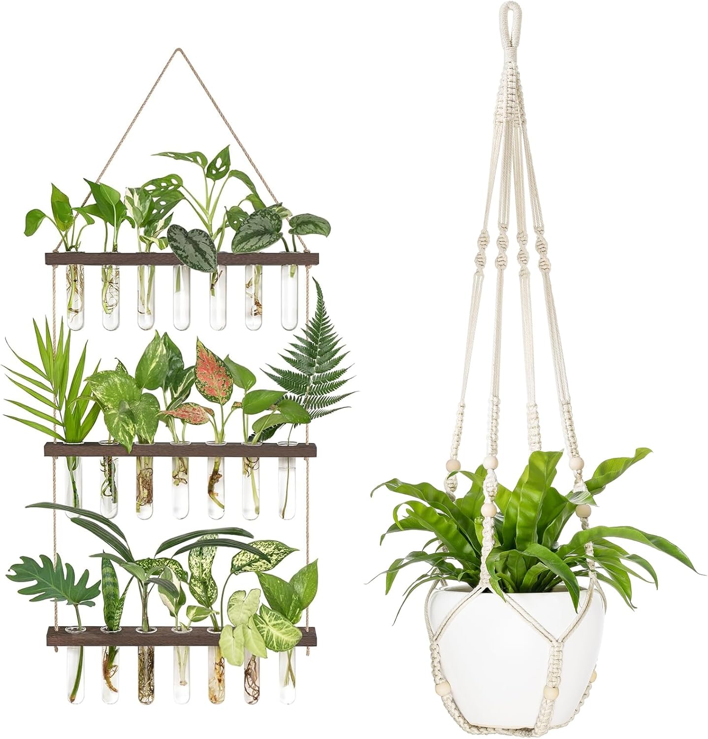 Mkono Plant Propagation Tubes and 43 Inch Macrame Plant Hanger Large for up to 12 Inch Pot Extra Long