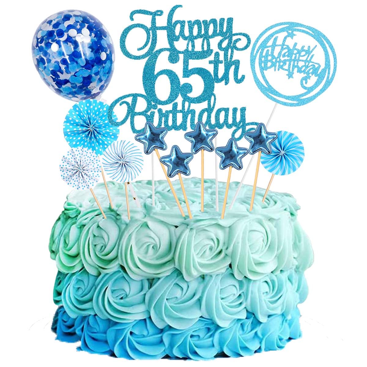 Jxuzh Cake Decoration 65th Birthday Blue Cake Topper Cake Topper 65th Cake Decoration Birthday Happy 65th Birthday Cake Decoration 65th Birthday Men Cake Decoration 65th Birthday Woman 65th Birthday
