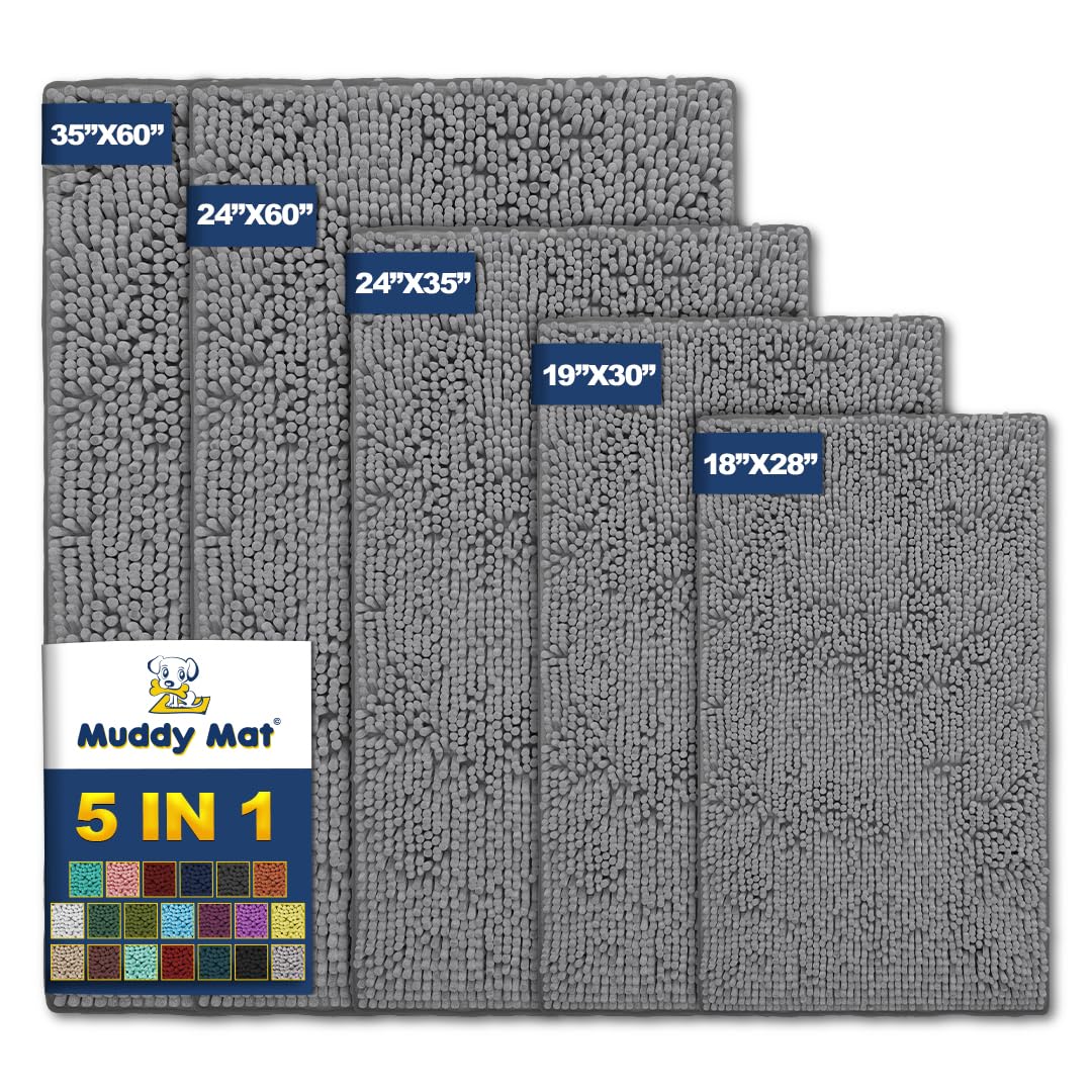 Muddy Mat Pack of 5 Highly Absorbent Microfiber Door Mat and Pet Rug Non Slip Thick Washable Area
