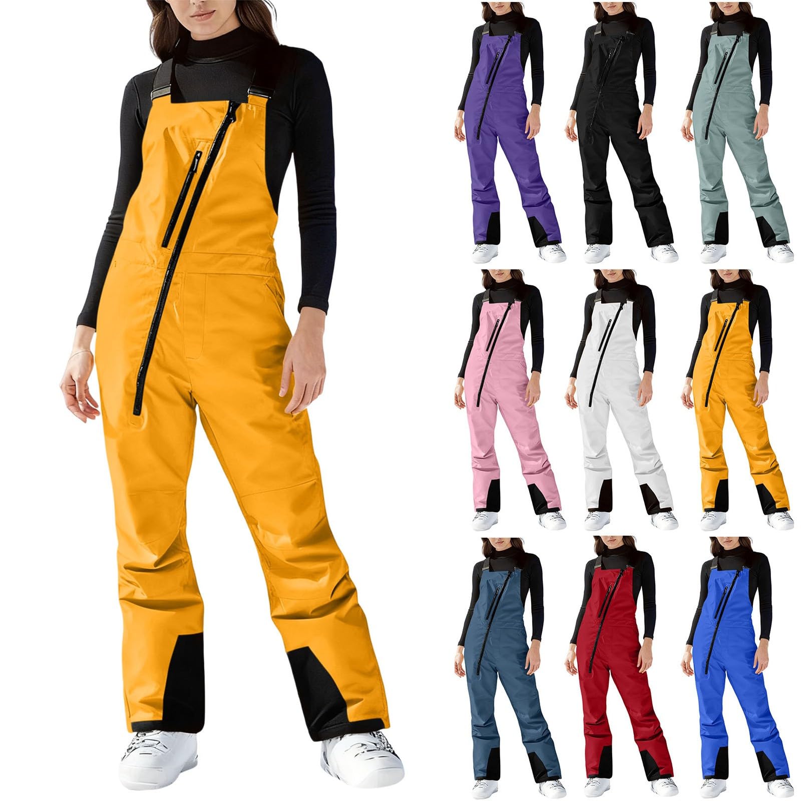 Skihose Damen Skianzug Winddichte Schneehose Warm Latzhose Ski Hosen Winter Snowboardhose Outdoor Schneeanzug Reißverschluss Skioverall Mode Softshellhose Skianzüge Wasserdicht Wanderhose