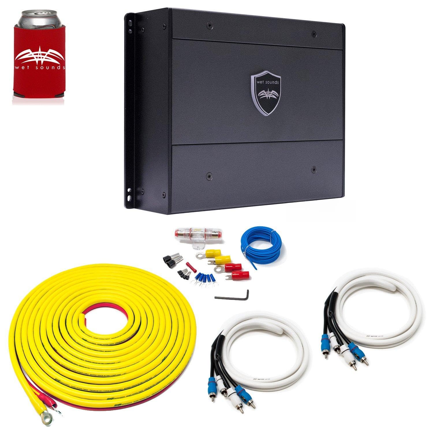 Wet Sounds SYN-DX 4 Full Range Class D Amplifier & Stinger 7-Meter 4-Gauge Amplifier Wiring Kit w/RCAs