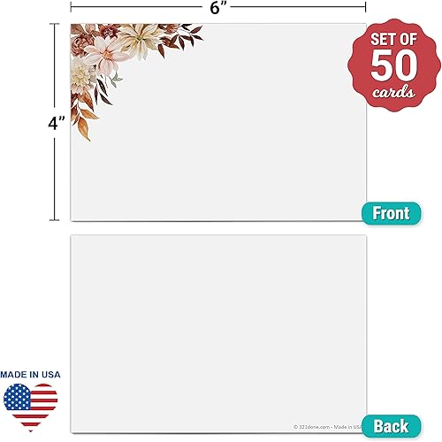 Miniatura 2 de 321Done Tarjetas florales de otoño de 4 x 6 pulgadas blancas (paquete de 50), fabricadas en Estados Unidos, bonito diseño de flores, esquina