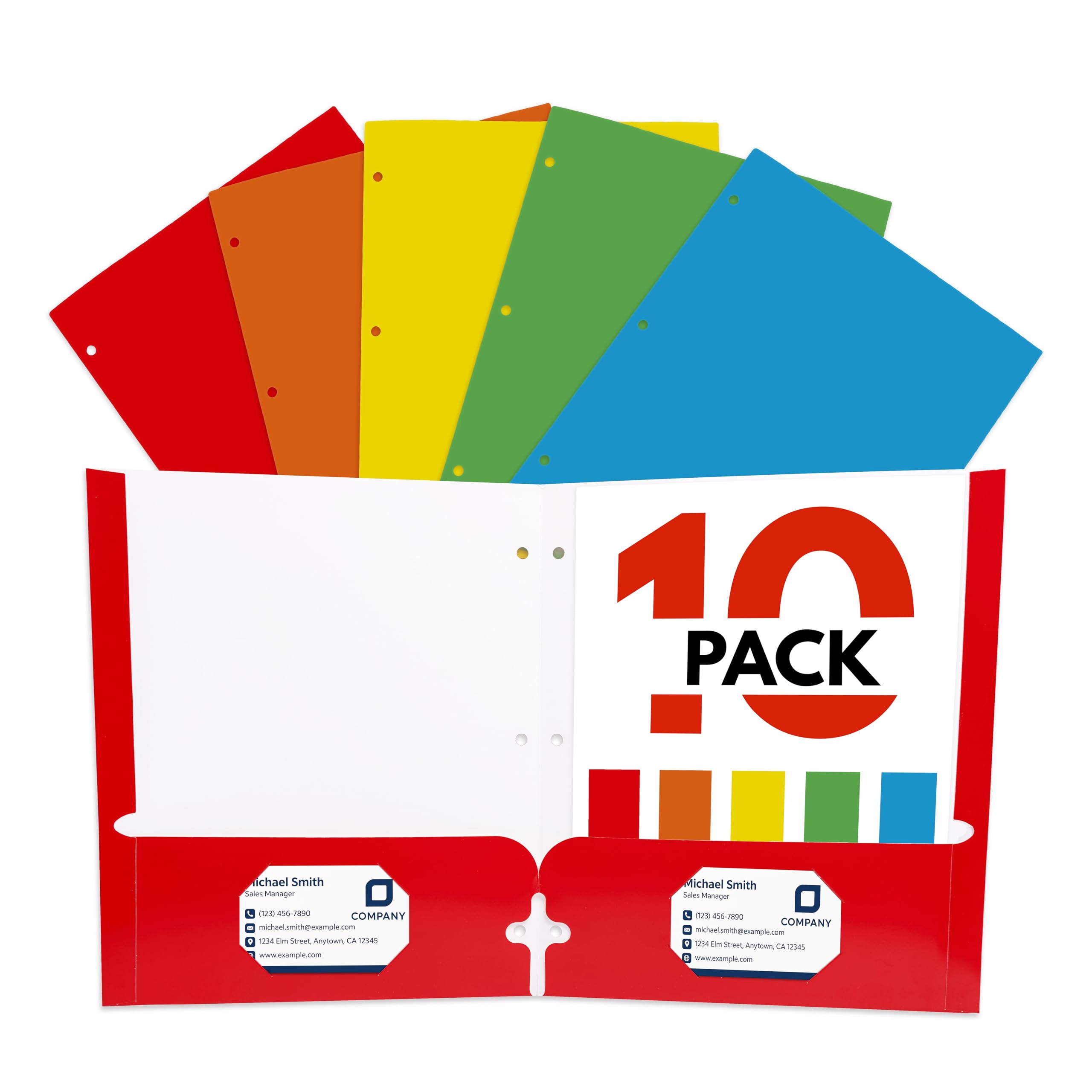 Ouksma Paper Pocket Folders with 3 Holes for 3 Ring Binders, 2 Pockets with Business Card Slot, Letter Size, Assorted 5 Colors, Bulk Pack for School &