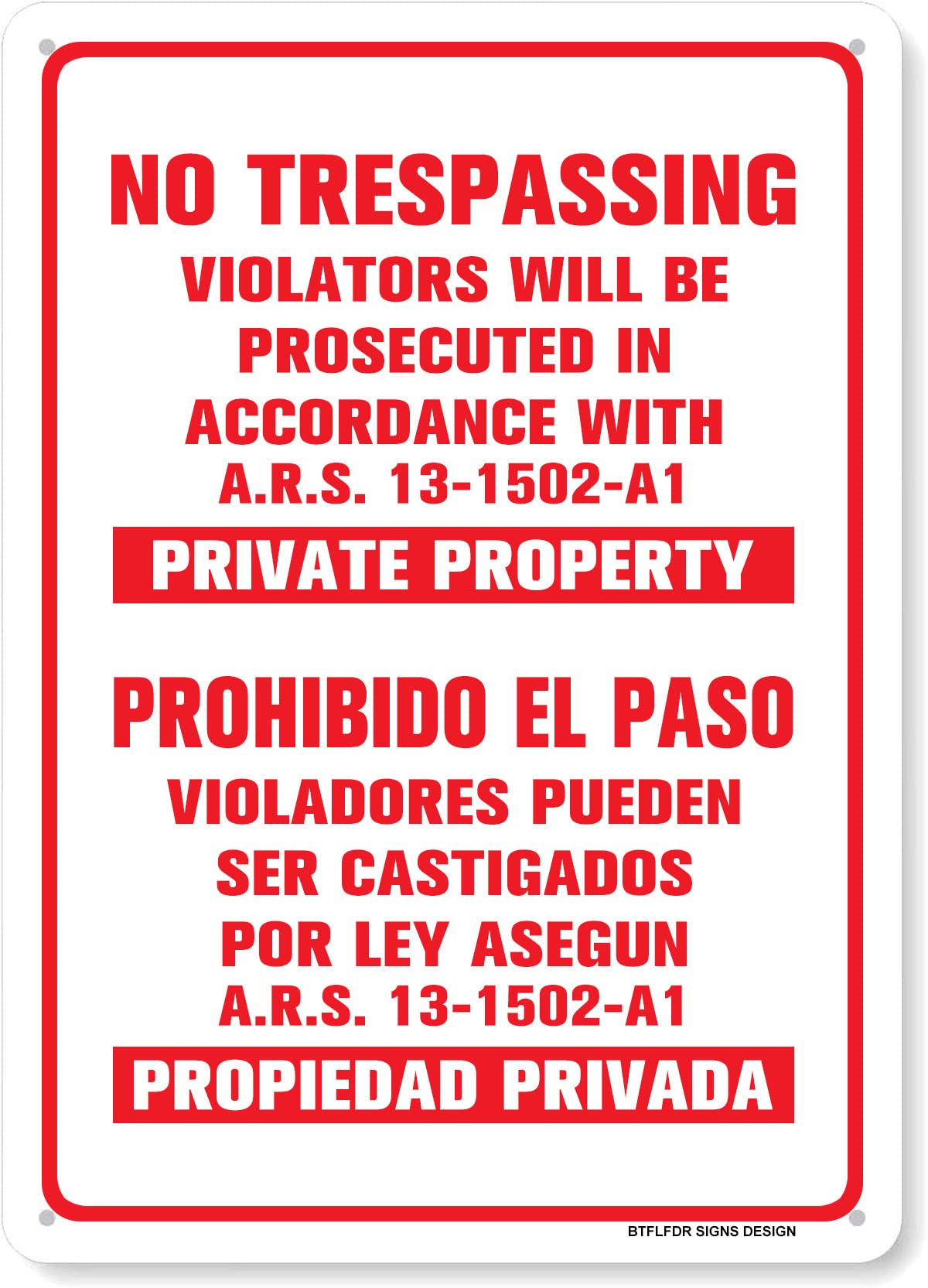 Private Property No Trespassing Legal Warning Sign, Farm Yard Outdoor Restriction Safety Tin Plaque, 8x12 Inch