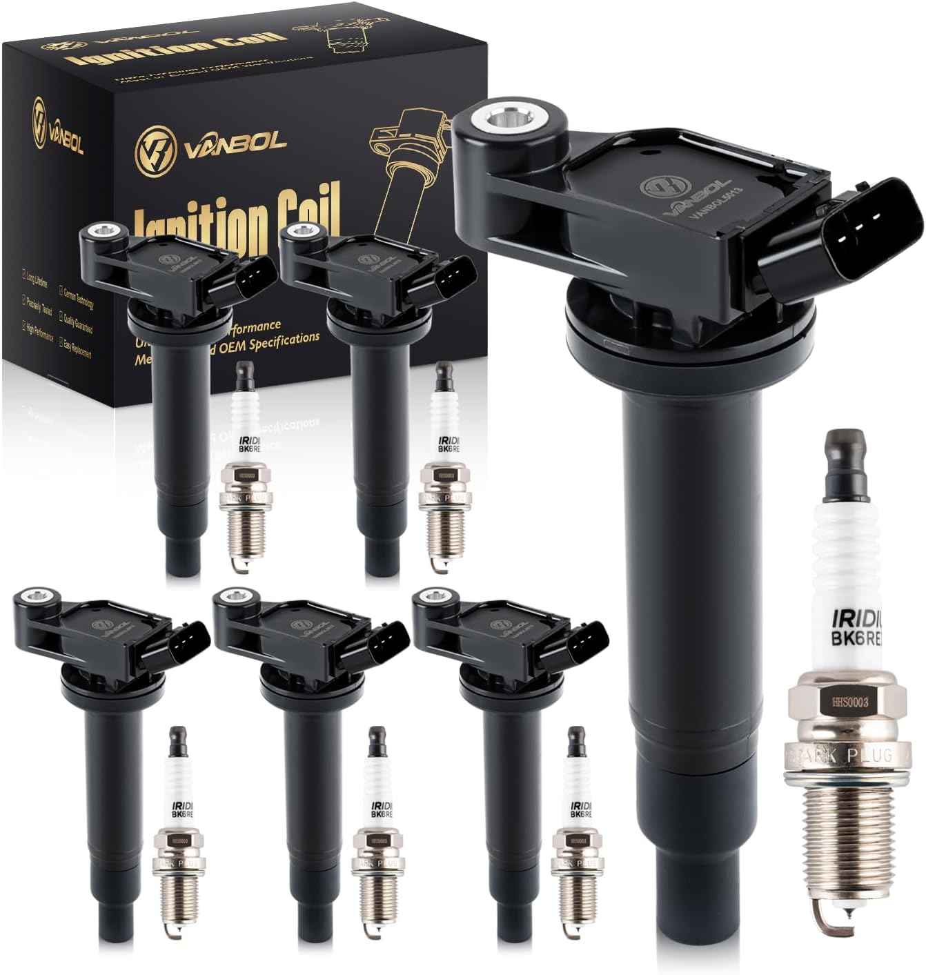 Set of 6 Ignition Coil Pack UF267 & Iridium Spark Plugs 4504 Compatible with 2001-2010 Toyota Highlander Avalon Camry Sienna Solara 1999-2008 Lexus ES300 ES330 RX300 RX330 RX400h V6 3.0L 3.3L