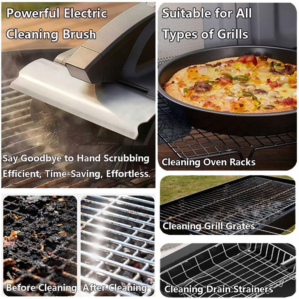 Spazzola Elettrica Senza Fili per Barbecue, Pulitore Rotante A 360°, con Protezione Antischizzo, Luce LED E Rullo Rimovibile in Acciaio Inox; Adatta per Griglie da Interno Ed Esterno