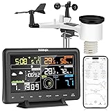 Sainlogic Estación meteorológica WLAN Professional con sensor de energía solar para exteriores, colector de lluvia, pronóstico del tiempo, indicador de viento, pantalla a color, Wunderground