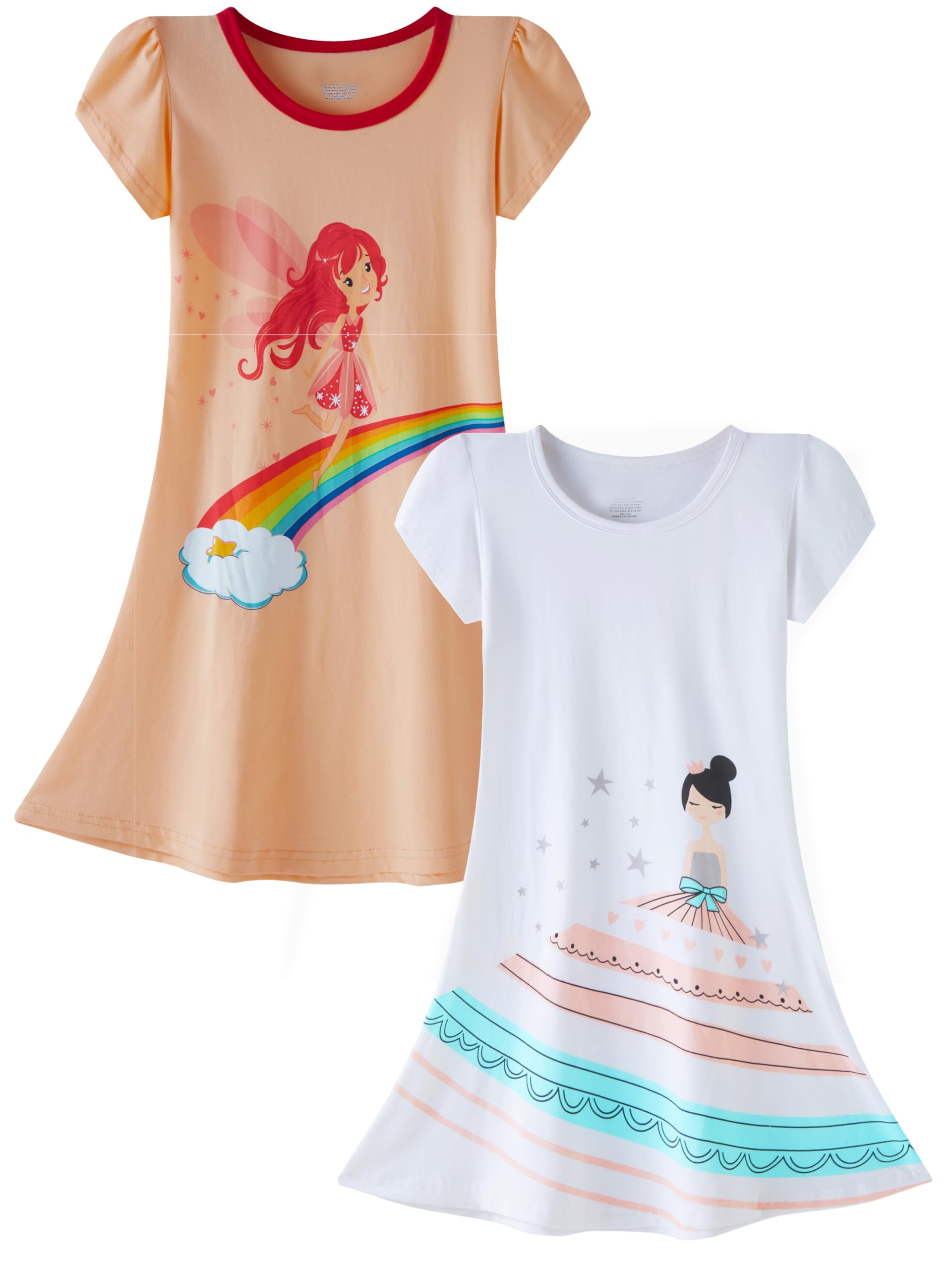 LOLPIP Nachthemden für Mädchen Kleid Kinder Nachthemden Einhorn Nachthemd 2er-Pack 3-10 Jahre