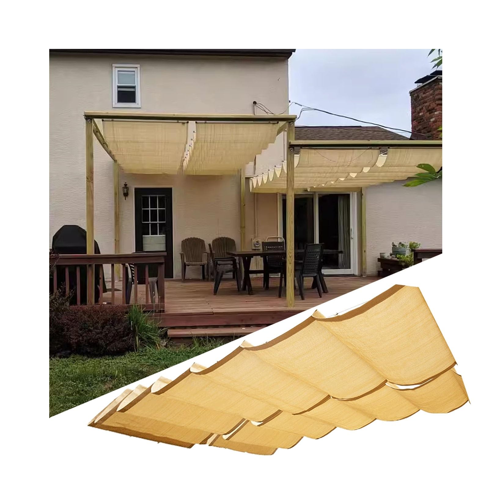 XBTGS Wave Sun Shade Sail for Backyard Patio U Shape Sunblock Shade Cloth with and Breathable Design Retractable Wave Canopy Pergola Cover for Outdoor Gar,W1.1*L12m/,W1.1*L12m/W3.60*L39.37ft