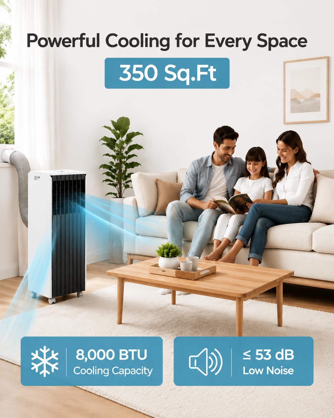 Aire acondicionado móvil, 14.000 BTU, refrigeración, deshumidificador y ventilador, 3 en 1, enfriamiento rápido para habitaciones de hasta 750 pies cuadrados, incluido el conjunto de ventanas y