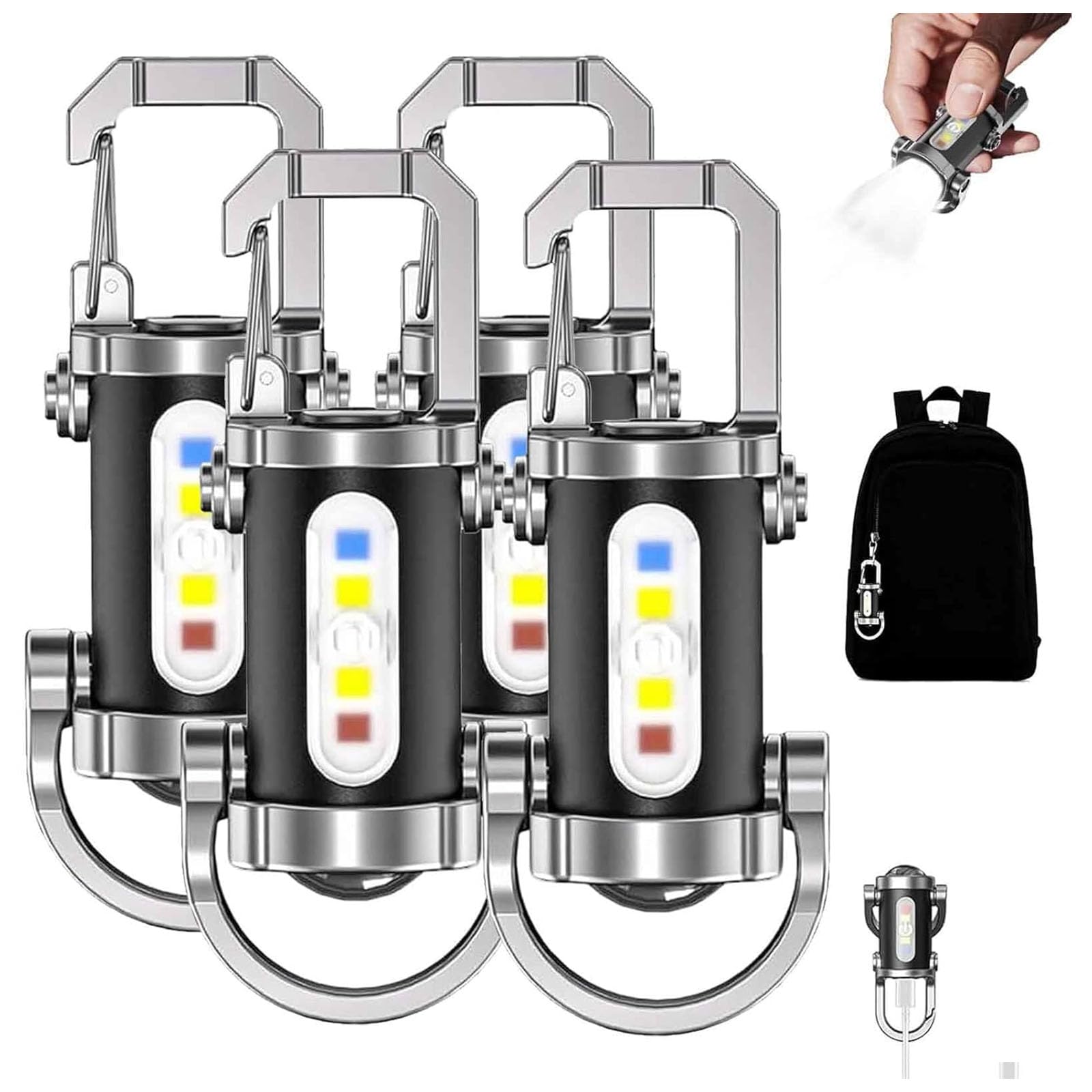 Yuonry Portachiavi portatile ricaricabile luminoso caricabatterie per telefono, mini torcia portachiavi, 7 modalità di illuminazione, 1200 lumen EDC impermeabile portachiavi torcia (4 pezzi)