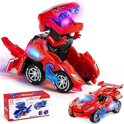 Yellcetoy Macchina Dinosauri, Transform Giocattoli con Musica e Luci, Auto