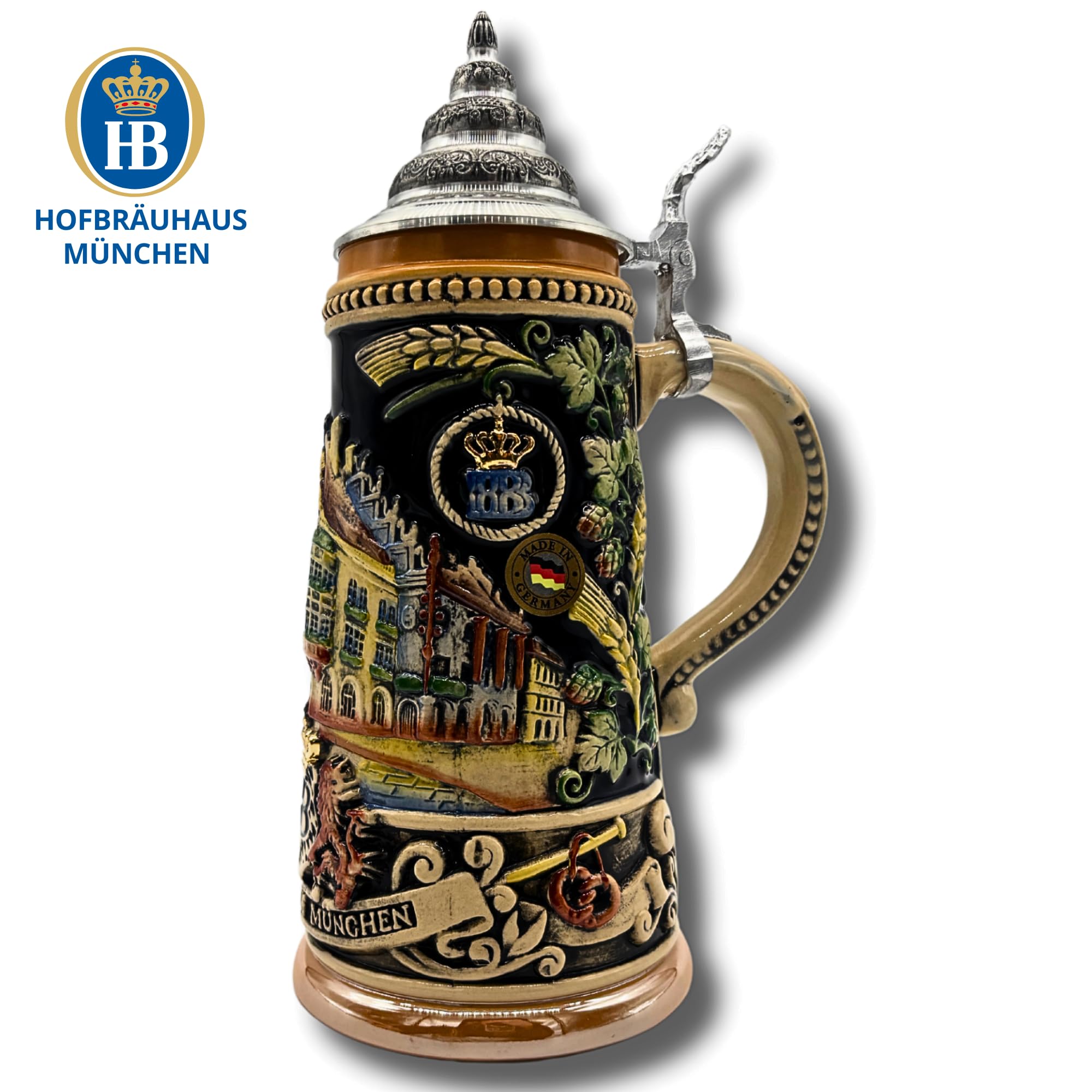 Reliefkrug Bierkrug Original "Hofbräuhaus" (0,25l, bunt) | Handarbeit Steinkrug | Bierbecher| Maßkrug | Geschenkidee für Herren und Damen