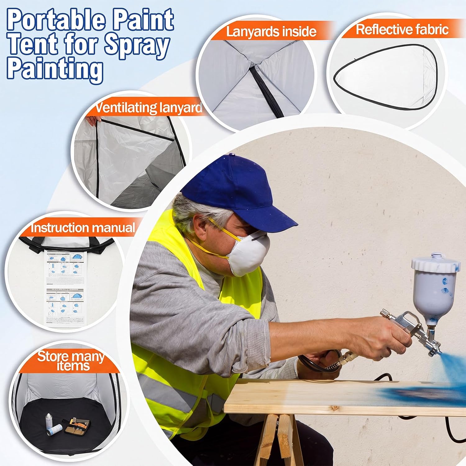 Portable Paint Spray Tent Pop up for Painting Small, Silver and Black