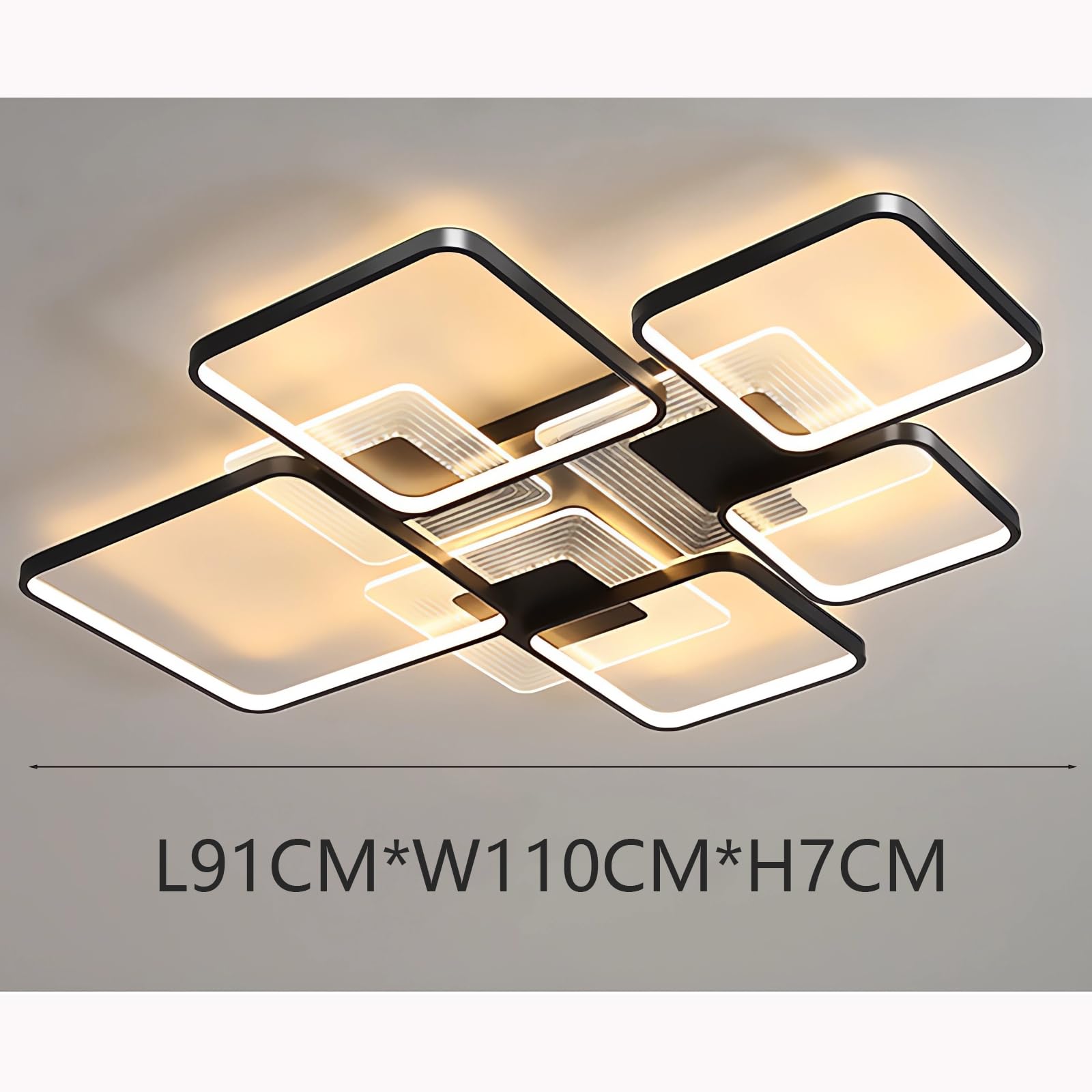 Nowoczesna lampa sufitowa LED Ściemnialna lampa sufitowa do jadalni Lampa do salonu z pilotem Podtynkowe oświetlenie sufitowe do salonu Sypialnia Kuchnia Biuro Przedpokój (Czarny, 91CM)