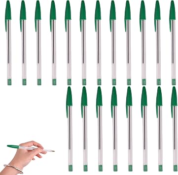 20 Pcs Green Pen, Green Biro Ballpoint Ink Pens for School Everyday Essay Writing Home Office Stationery Supplies