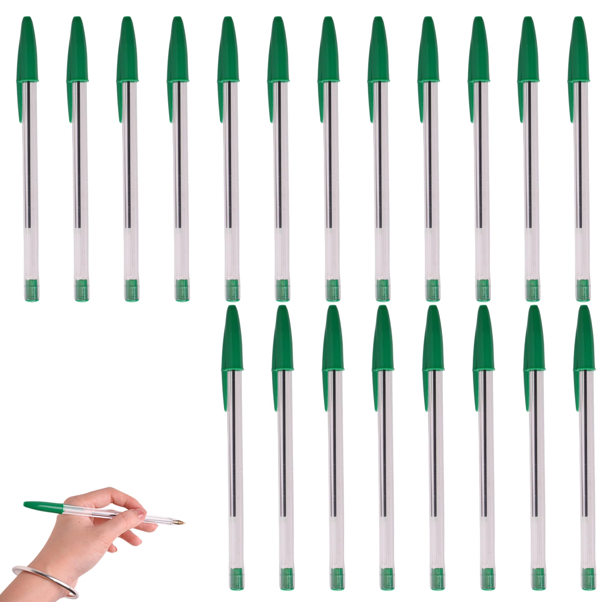 XIYING 20 Pcs Green Pen, Green Biro Ballpoint Ink Pens for School Everyday Essay Writing Home Office Stationery Supplies