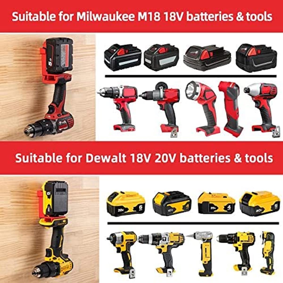 Stealth Mounts Batterijhouders voor DeWalt 18v XR (zwart) - 5 stuks 18v/54v
