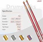 Drumsticks for Drums, Wooden Drumsticks, Consistent Weight and Pitch, Durable and Drum Stick for Jazz Drum Electronic Drums set, Drum Prastic Pad, Drumsticks for Professionals (Red, 7A)