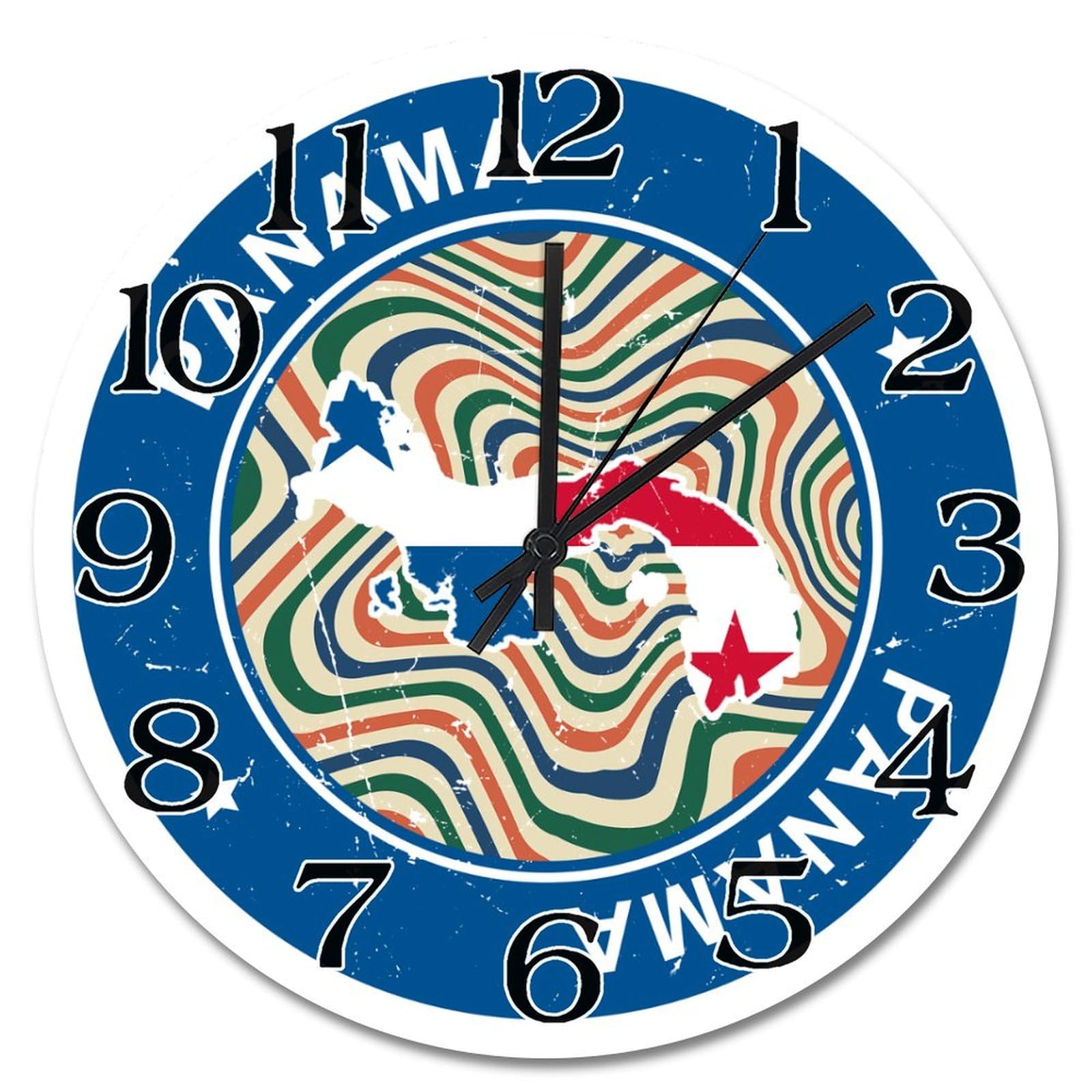 Horloge murale silencieuse à piles 38 cm motif Panama rustique