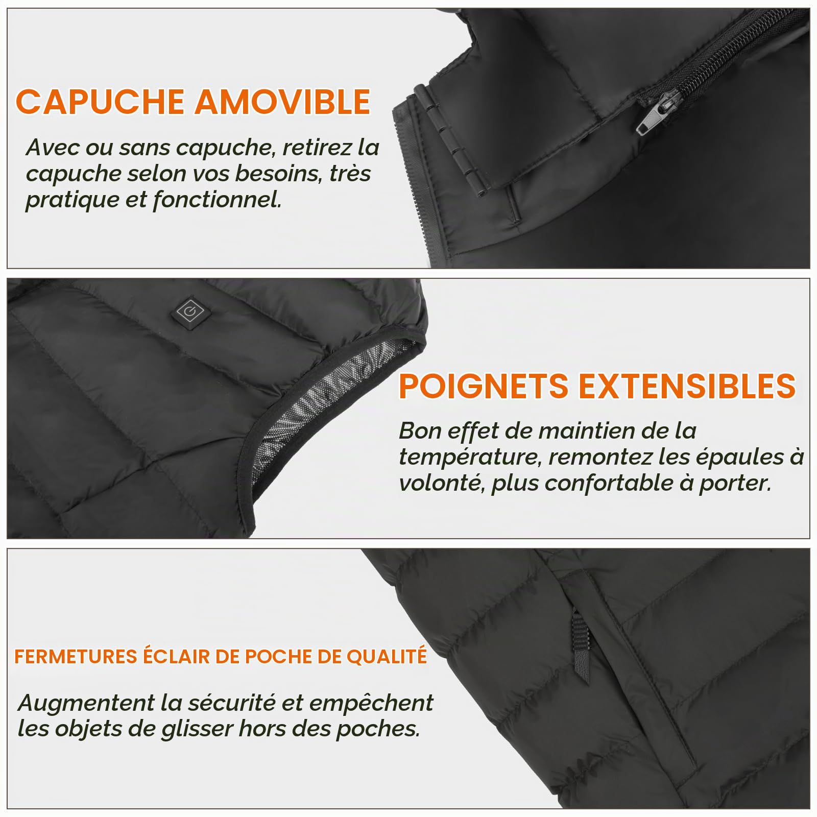 Gilet Chauffant Hommes Femmes, Gilet Chauffant Electrique Matériau Super Chaud 3 Réglages de Température Veste Chauffante pour Sports Motorisés Voyage Extérieur Cyclisme Ski (SANS BATTERIE)