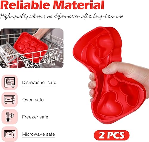 Miniatura 4 de Domensi 2 moldes grandes de hielo en forma de corazón 3D reutilizables, moldes de silicona para cubitos de hielo con forma de corazón grande, 6