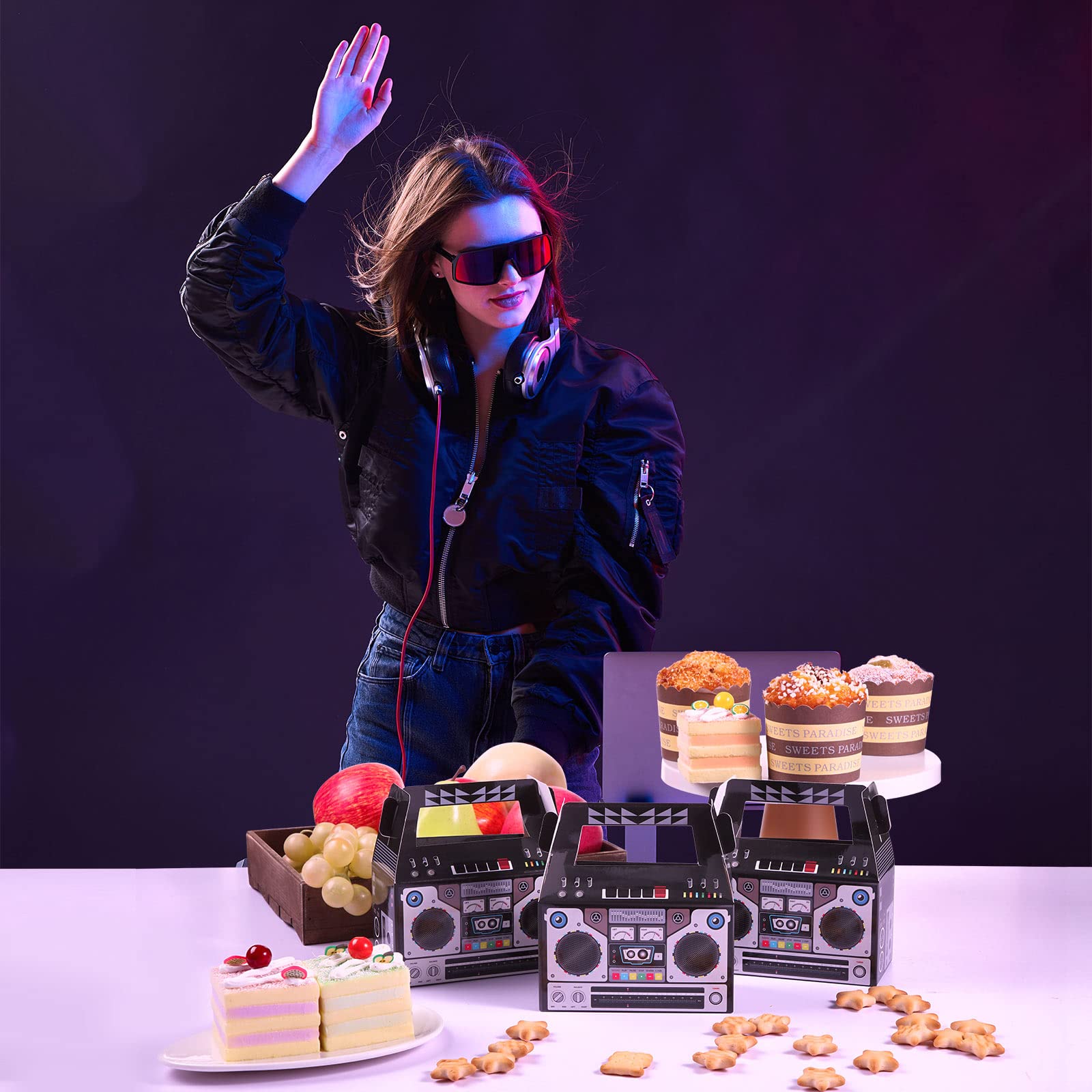 24 Scatole Bomboniere Anni 80-90 - Tema Boombox Retrò, Per Feste Hip Hop E Compleanni - Foto 11