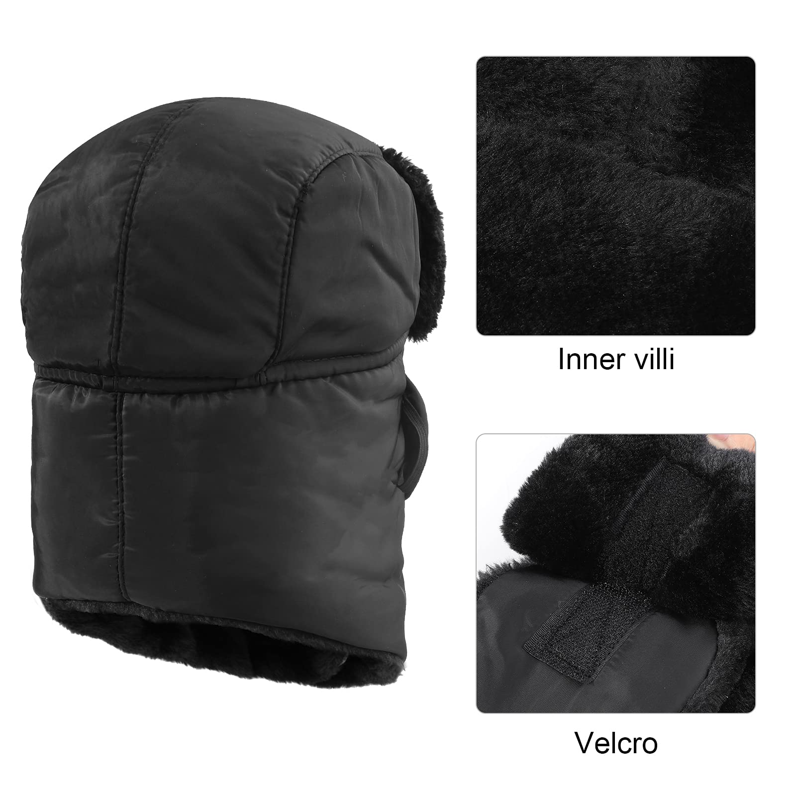 Wintermütze, Fliegermütze, winddichte russische Uschanka-Mütze, pelzgefütterte mit Ohrenklappen