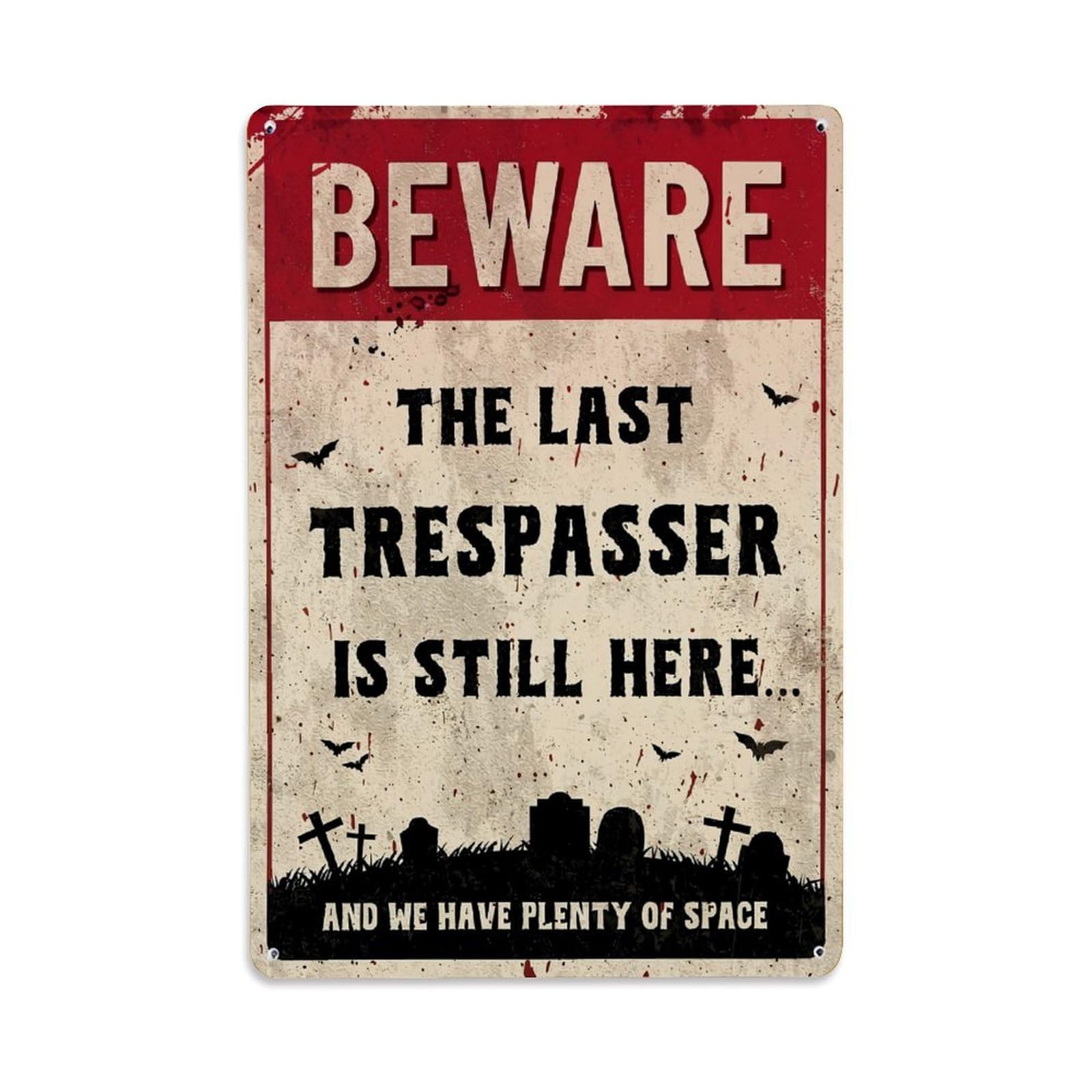 Beware Trespasser Graveyard Warning Sign Tin Sign Metal Poster Vintage Metal Signs for Home Man Cave Bar Cafe Kitchen laundry room Wall Decorations Gift 8x12Inch