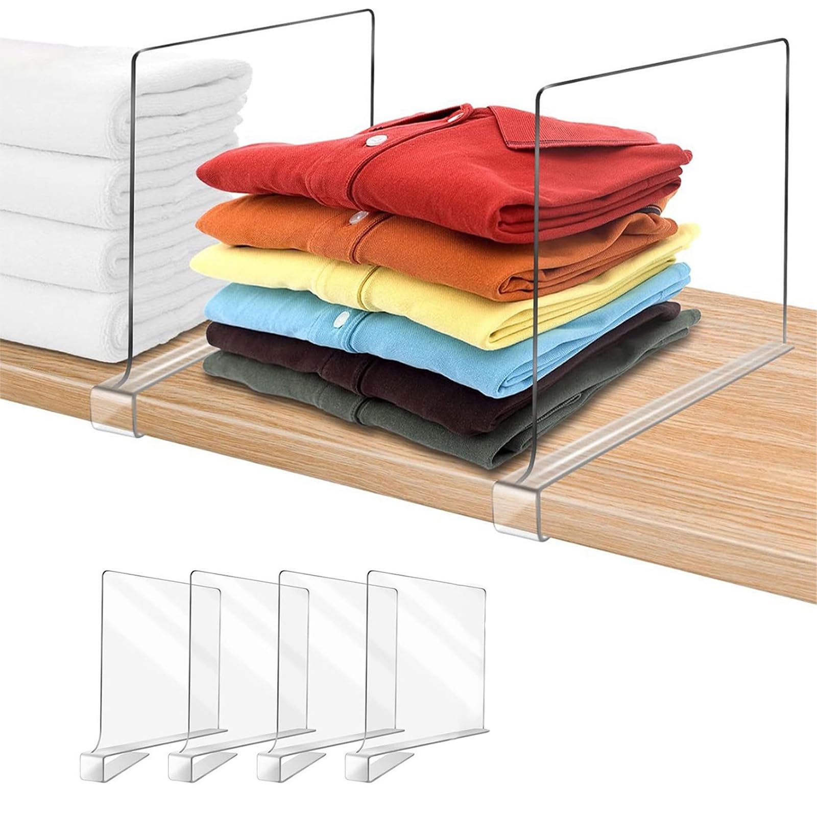 Closet Organizers and Storage, Clear Shelf Dividers, Vertical Purse Organizer for Closet Perfect for Sweater, Shirts, Handbags in Bedroom and Kitchen, Acrylic Bookshelf for Organization (4)