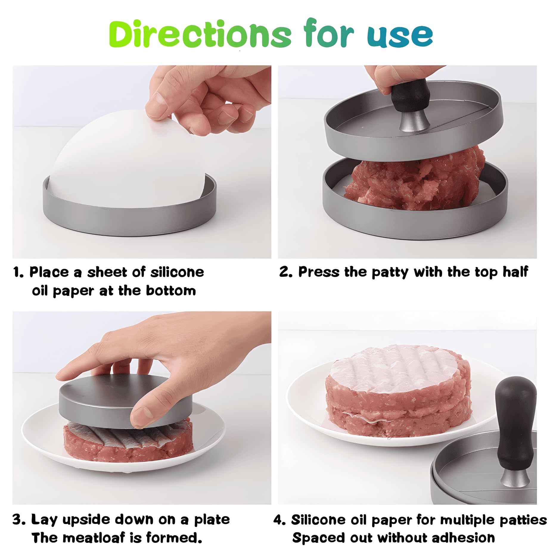 Pressa Per Hamburger In Alluminio Antiaderente + 100 Carte Pergamena - Per Polpette E Barbecue - Foto 6