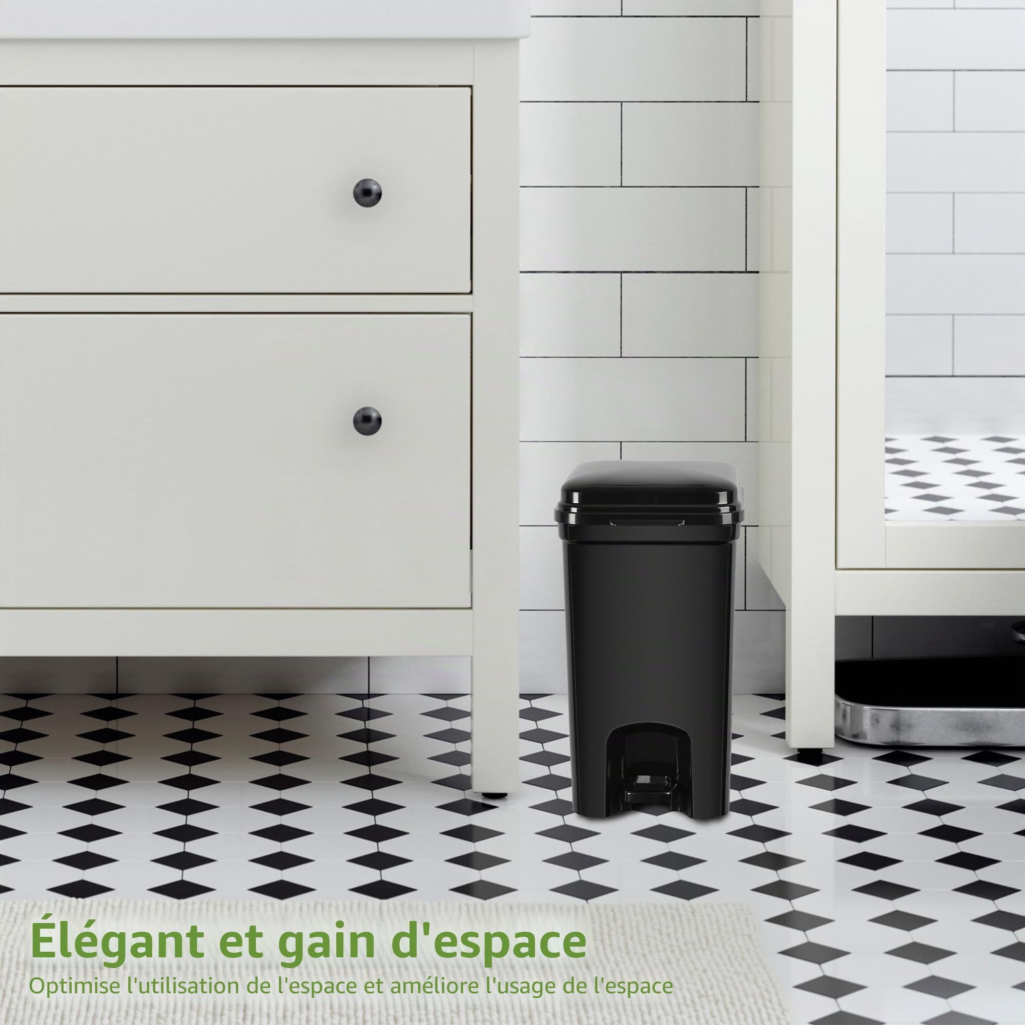 Poubelle à déjections canines et litière portable pour chat, matériau ABS entièrement noir, poubelle de 8 litres avec 20 sacs à déchets. ABS-BK