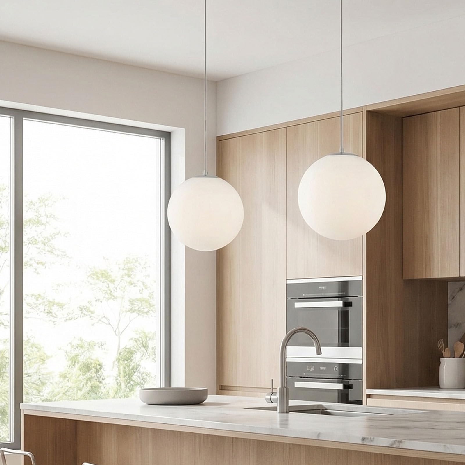DOITOOL Weißer Glaskugelschirm aus Mattiertem Glas mit 9cm Öffnung Ersatzglas für Lampen Moderner Minimalistischer Lampenschirm für Schlafzimmer und Zeitgenössische Wohnräume
