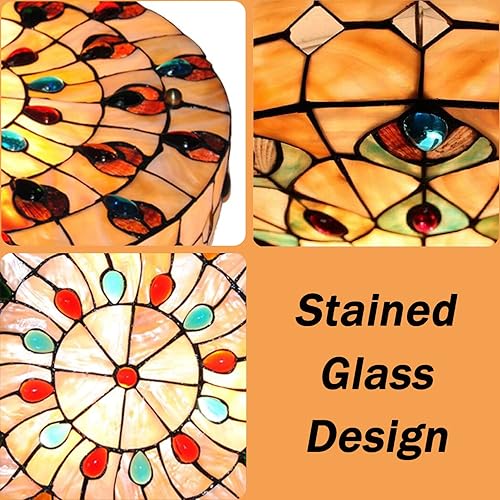 Miniatura 3 de TFCFL Lámpara de techo barroca Tiffany de 20 pulgadas, lámpara de techo con gemas de vitral, lámpara de techo de 3 luces estilo vintage para