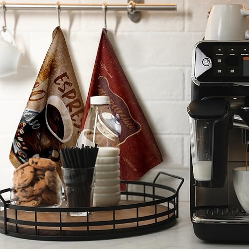 Miniatura 3 de Boyiee Juego de 6 paños de cocina de café marrones de 24 x 16 pulgadas, paños decorativos absorbentes, accesorios de mano retro para decoración de