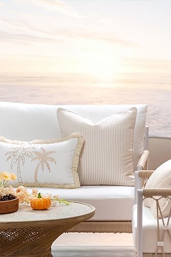 Miniatura 8 de Hofdeco Premium Funda de almohada otoñal para patio interior y exterior, 18 x 18 pulgadas, repelente al agua para patio trasero, sofá, borla de