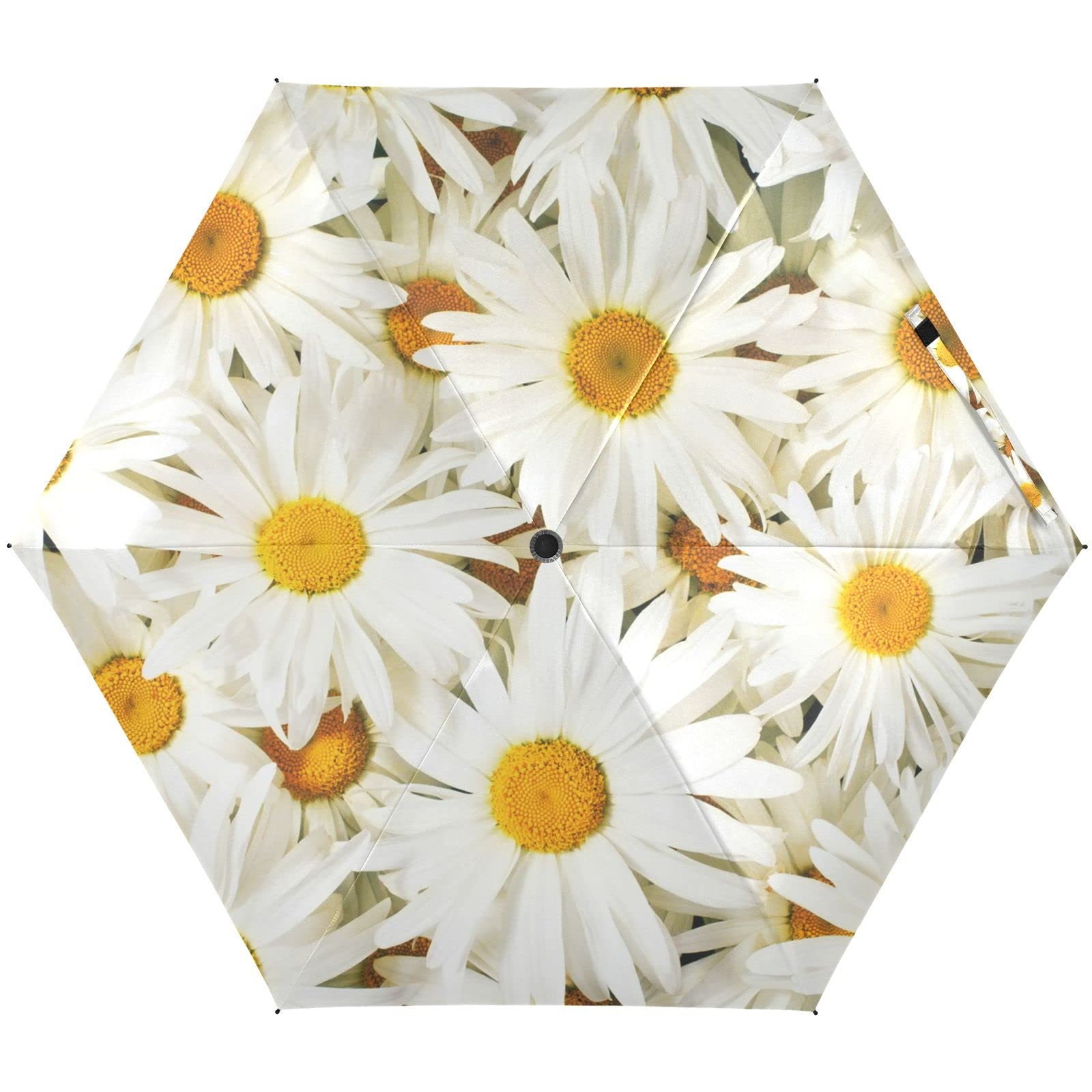 Oyihfvs Seamless White Daisy Flowers Texture Parasol Folding Umbrella, Reinforced Windproof Waterproof, Portable Compact Anti-UV Sun Rain Protection for Travel Outdoor
