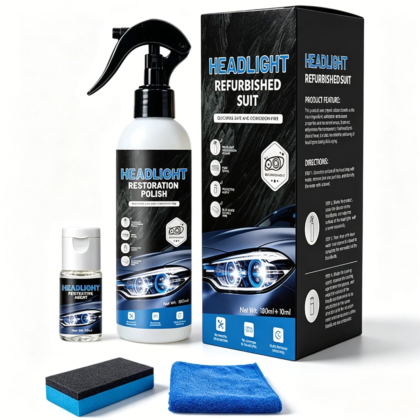 Automotive Headlight Restoration Kit Oxidized and Yellowed Automotive Headlamps Blurring Enhanced Crystallization Coating Refurbisher,Maximum Gloss & Shine for Improving Night Driving Visibility