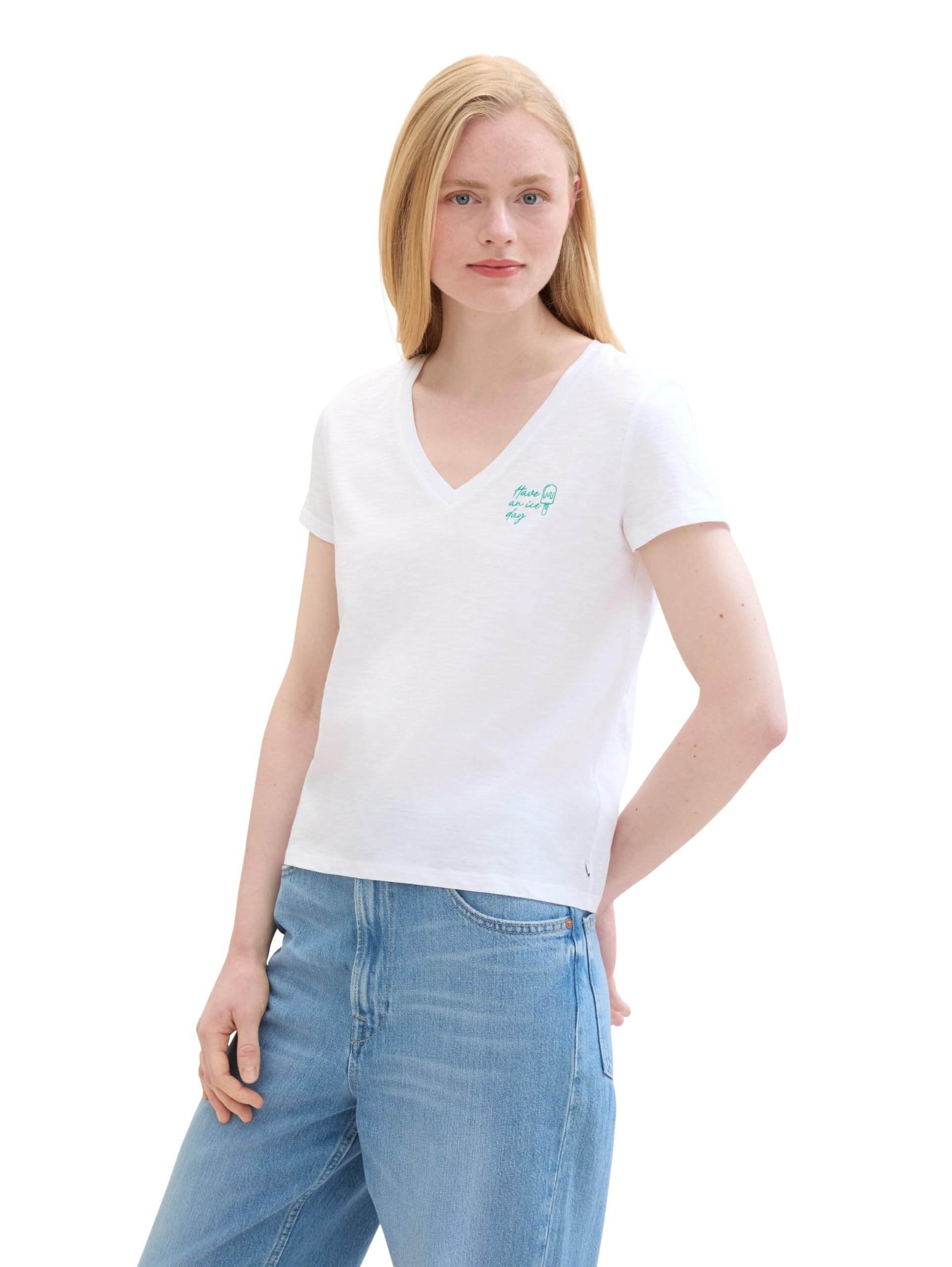 TOM TAILOR Denim Women's Basic V-Neck T-Shirt, 20000 - White, XXS