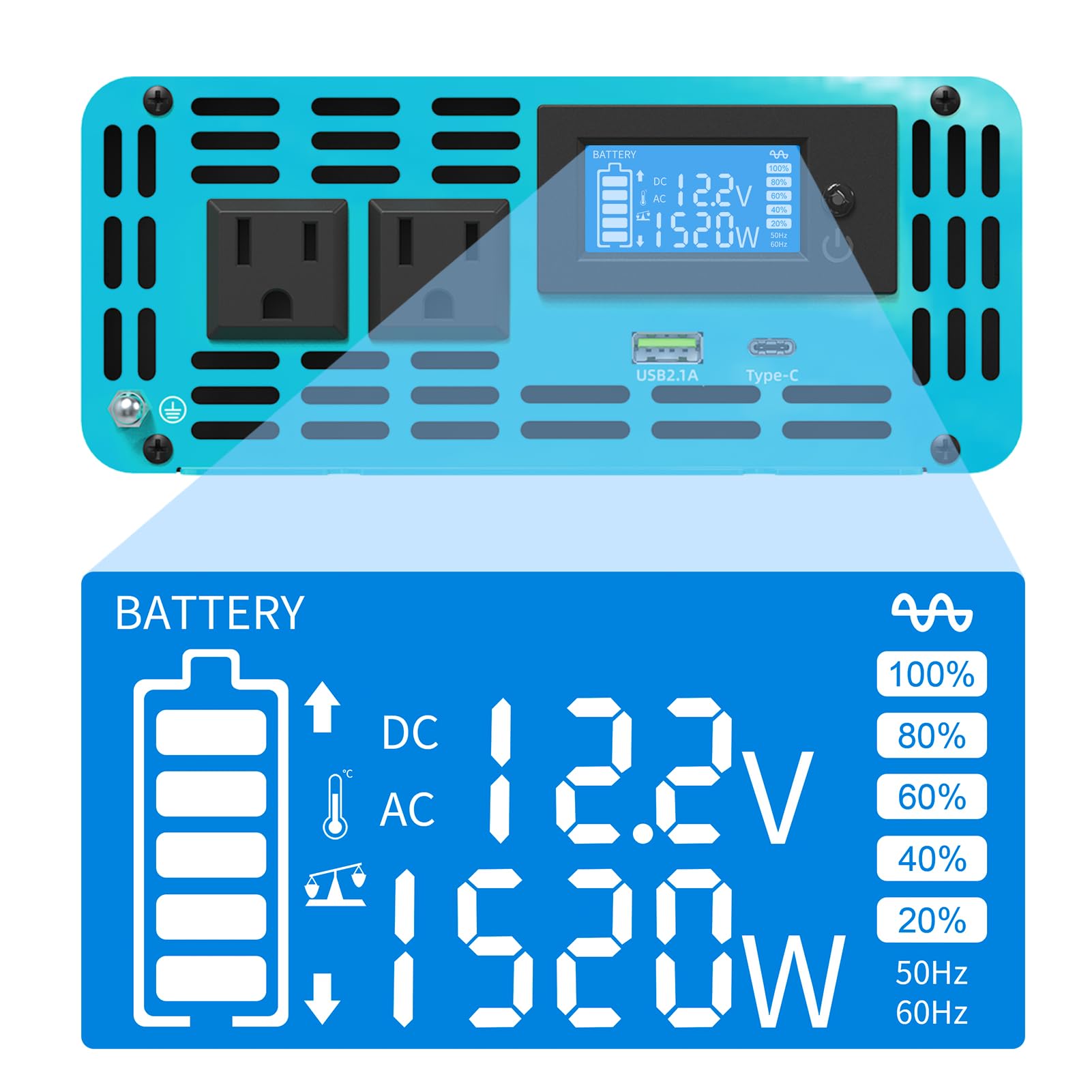 ほぼ未使用 MFUZOP インバーター 1500W 正弦波 DC12V→AC110V ピーク3000W