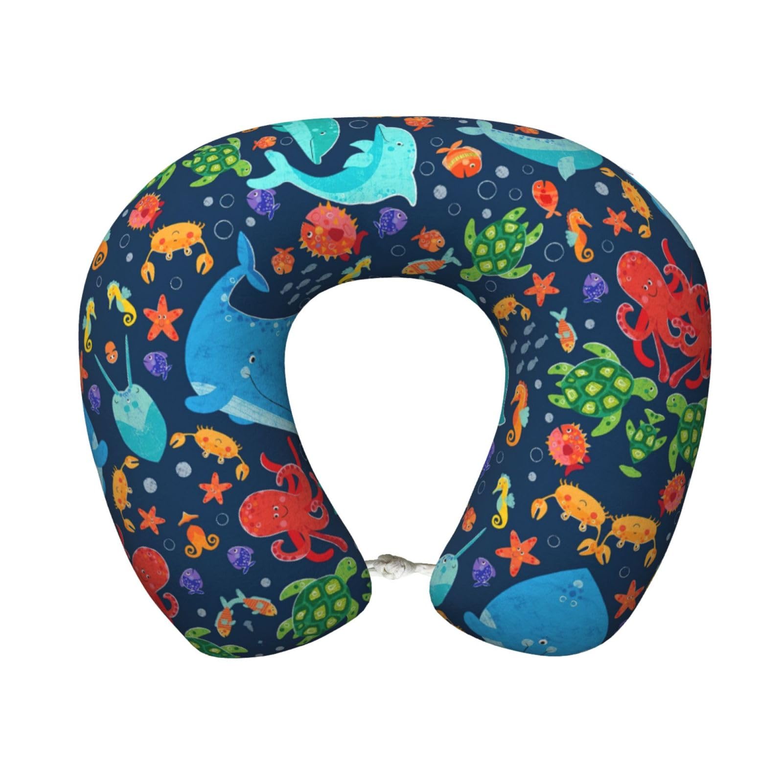 peiyeety Ocean Whale Fish Octopus Print Custom U-Shaped Pillow,Memory Foam Cervical Neck Travel Pillow,for Home,Camping,Travelling