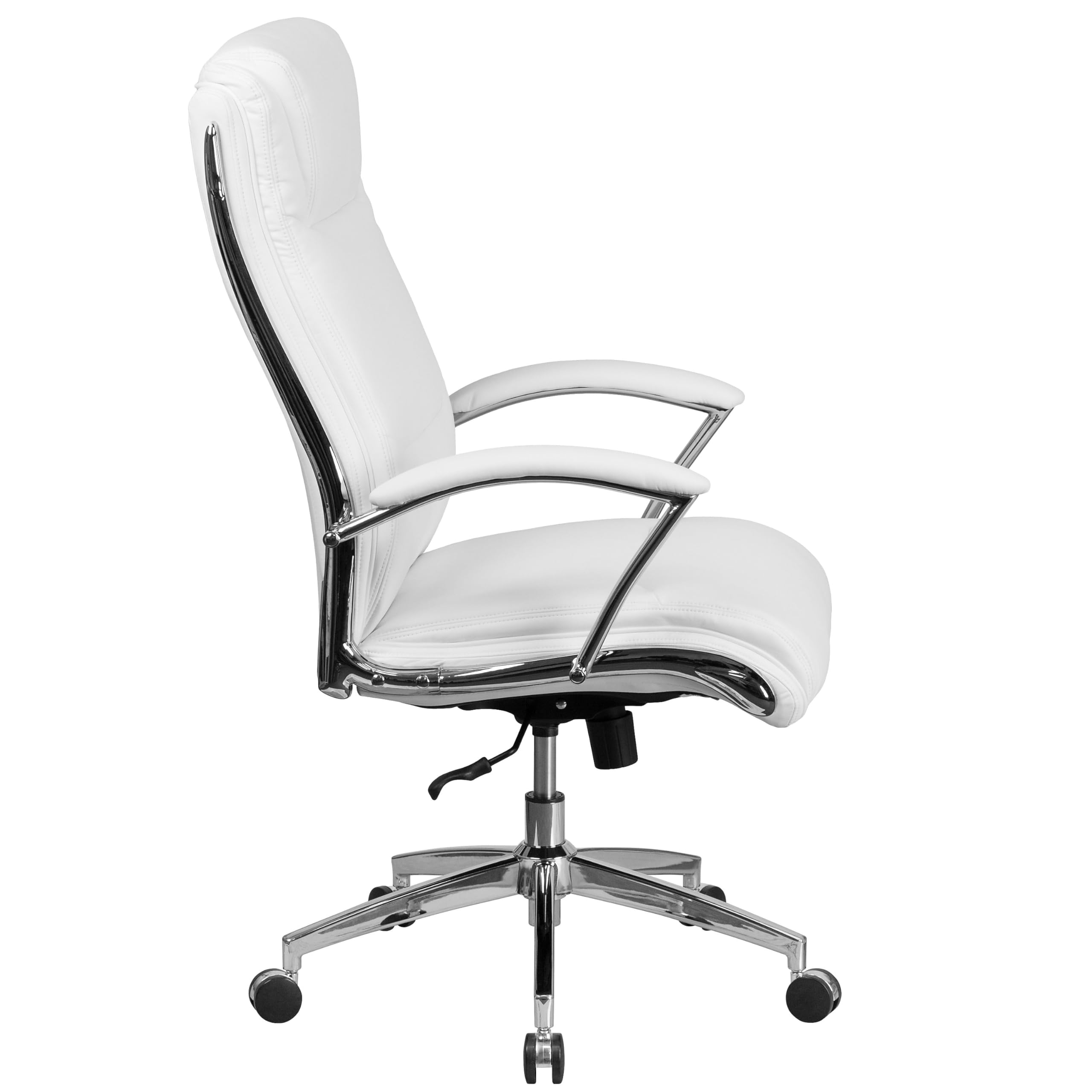 Rebecca - Silla de oficina giratoria ejecutiva tapizada con respaldo alto y respaldo alto, color blanco LeatherSoft con base cromada y brazos 3