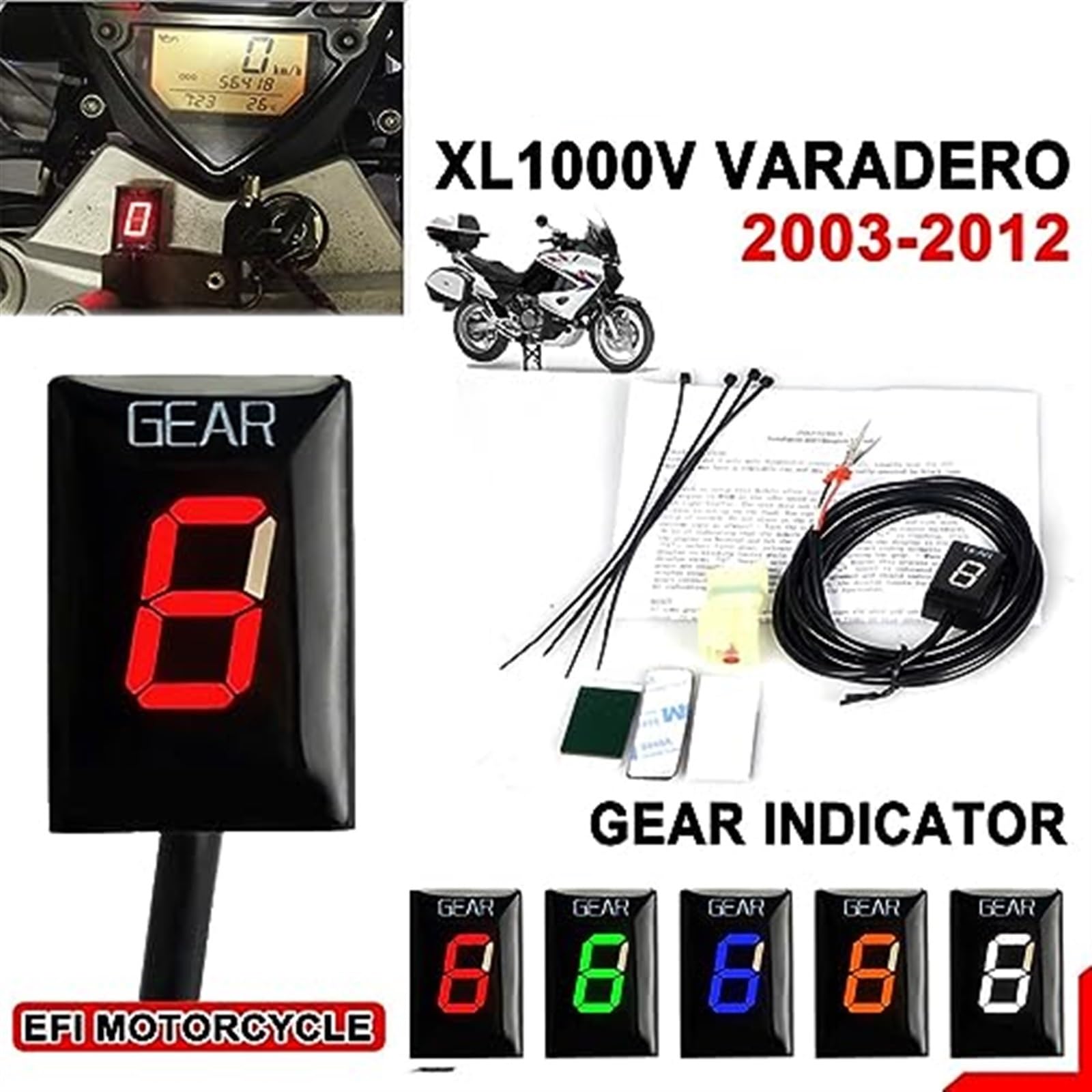 Ganganzeigen, Motorrad 6 Ganganzeige Geschwindigkeitsanzeige, for XL1000V XL 1000V Varadero 2003 2004 2005-2010 2011 2012(Black Green)