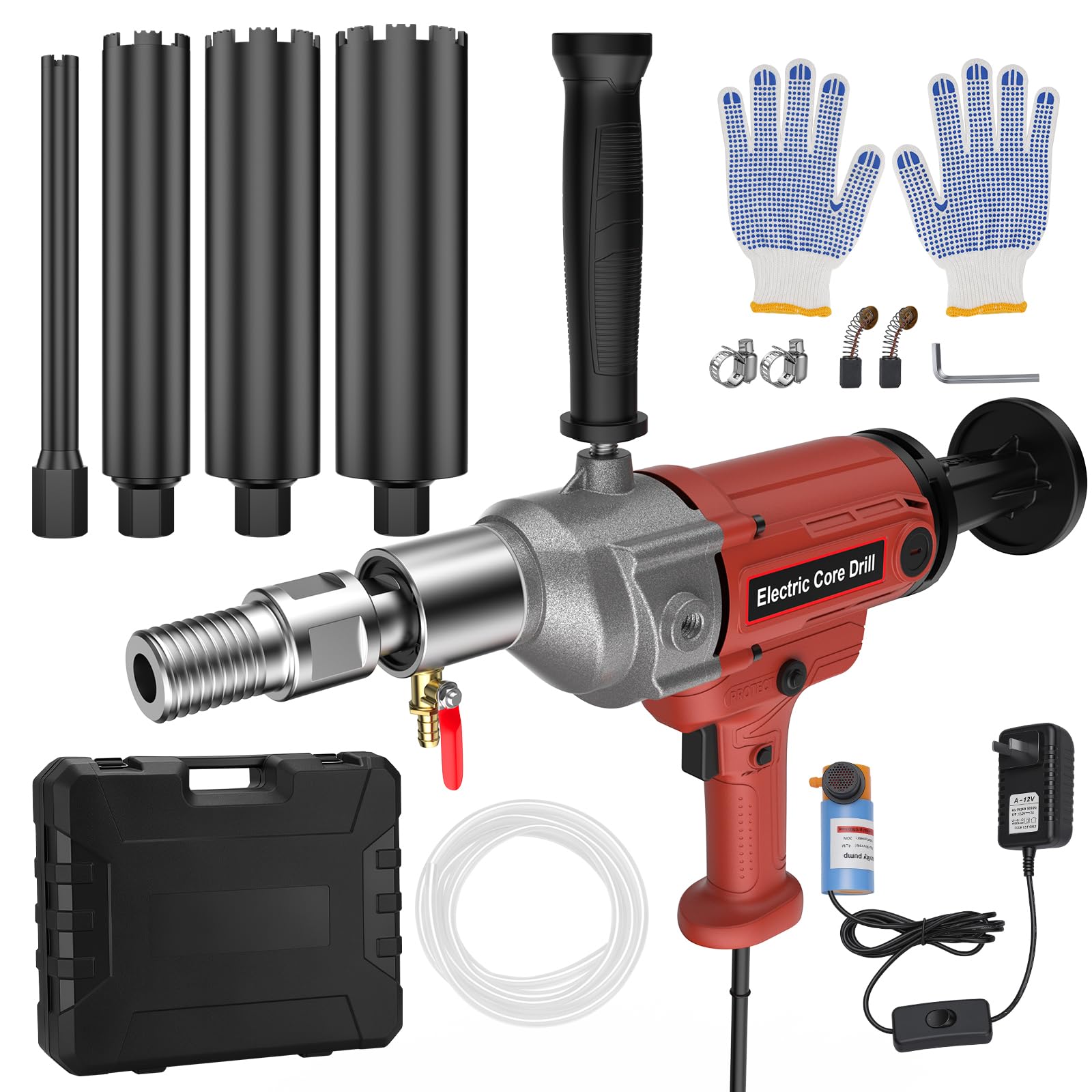 BreeRainz Diamond Core Drilling Machine &amp; 4 Drill Bits 1.25"/2.5"/3.25"/4"