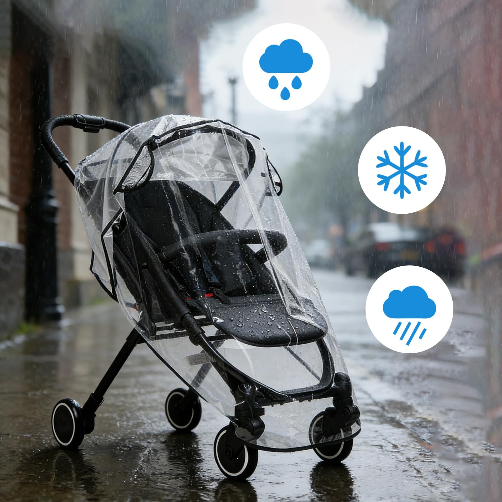 Habillage Pluie Universelle pour Poussette, Housse Pluie Universelle Protection Pluie Poussette Respirante, Protection Contre les Intempéries pour Bébé, Facile Installer, Inodore Durable