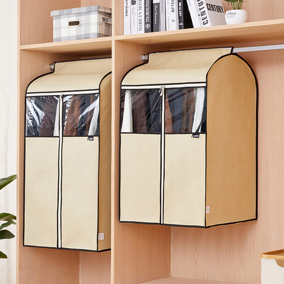Große Kleiderhüllen, Beige, Baumwolle und Leinen, Kleidersack zum Aufhängen, Kleidung, Staubschutz, Schrankaufbewahrung,52×52×85cm